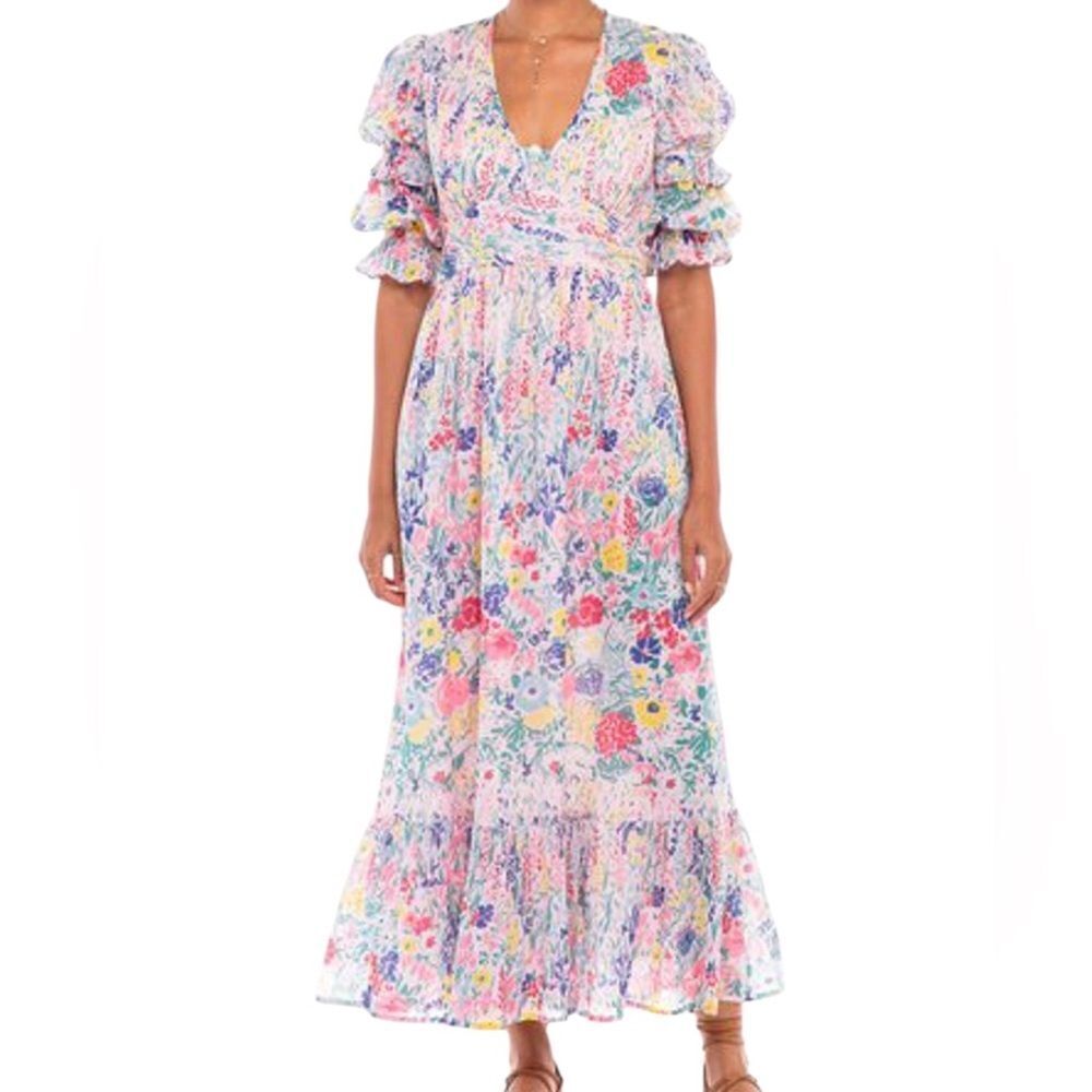 BANJANAN Women's Aubree Floral Cotton Voile Maxi Dress Pink M